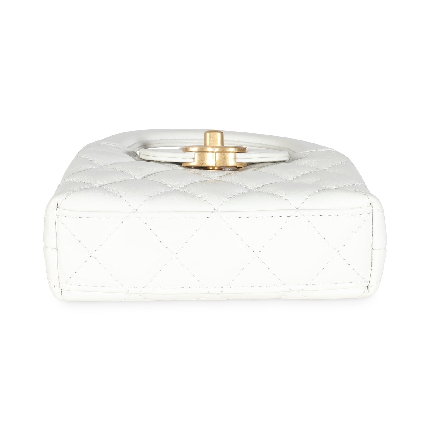 White Shiny Aged Quilted Calfskin Mini Nano Kelly Shopper