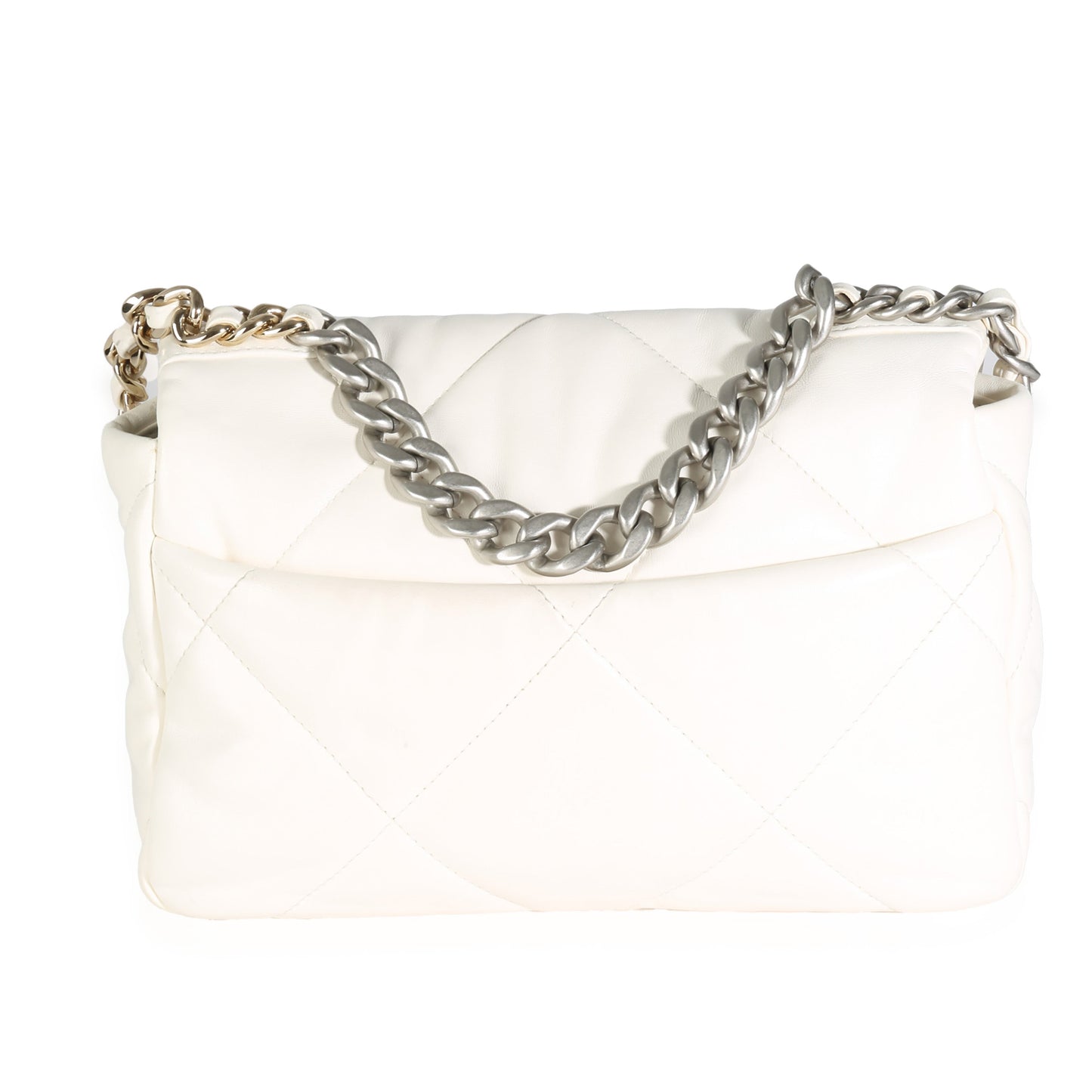 White Quilted Lambskin Small Chanel 19 Flap Bag