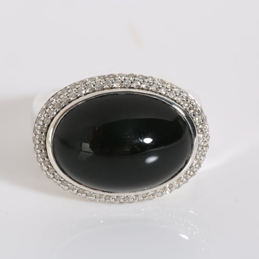 Signature Oval Onyx Ring in  Sterling Silver 0.48 CTW