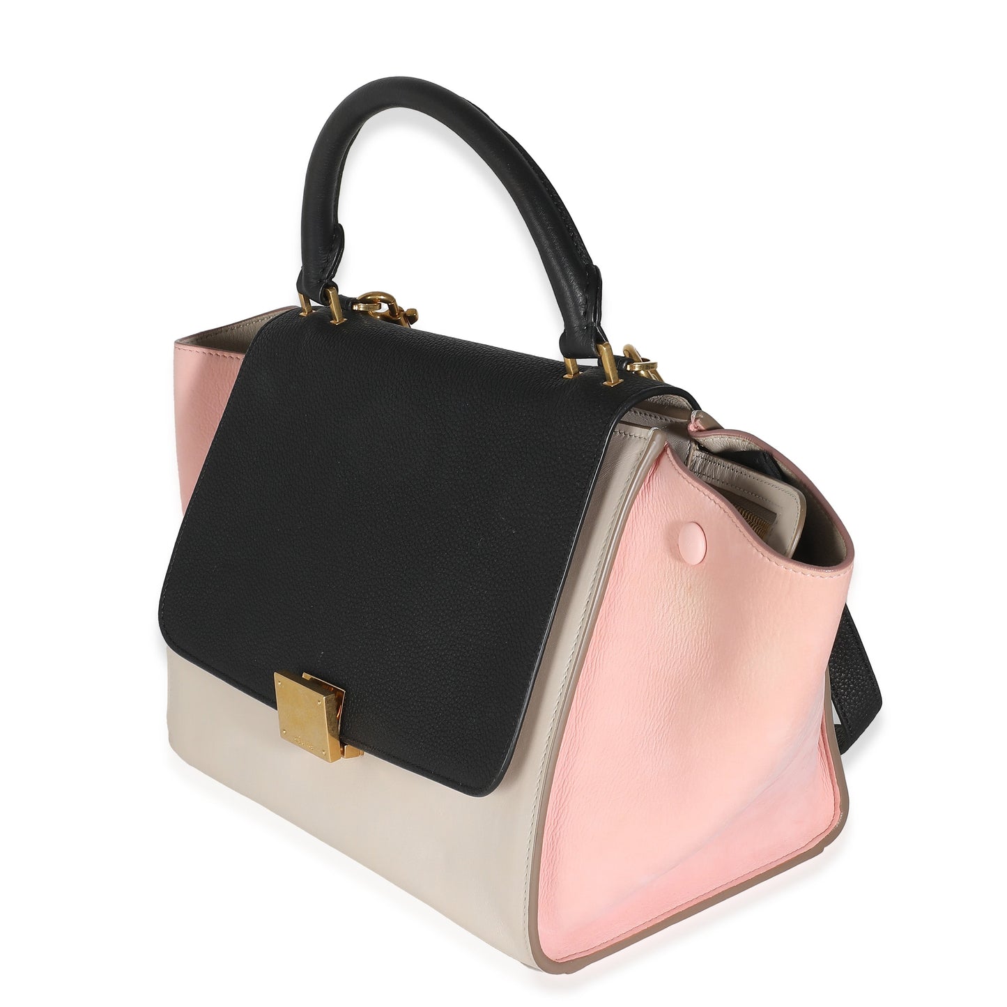 Black Grey Pink Suede Grained Calfskin Tricolor Small Trapeze Bag