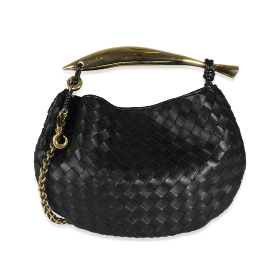 Black Nappa Intrecciato Small Sardine With Chain