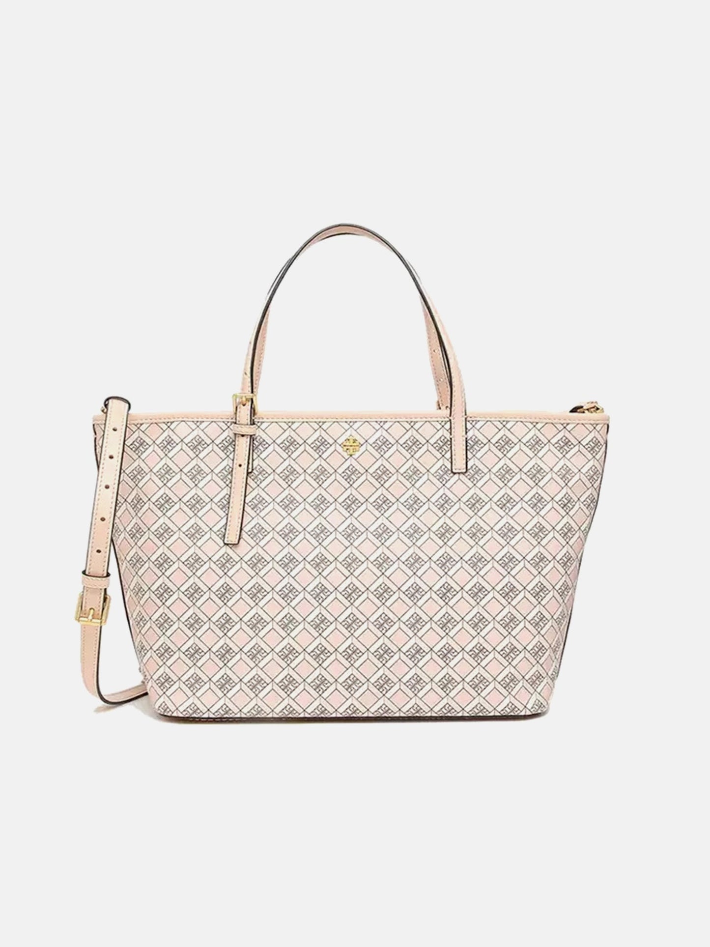 Tory Burch Geo Logo Top Zip Tote Bag - Dusted Blush / Multi