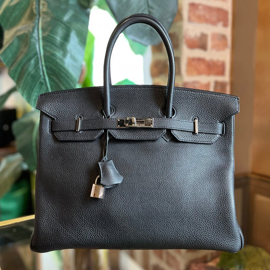 HERMES Black Taurillon Clemence Birkin 35 Palladium