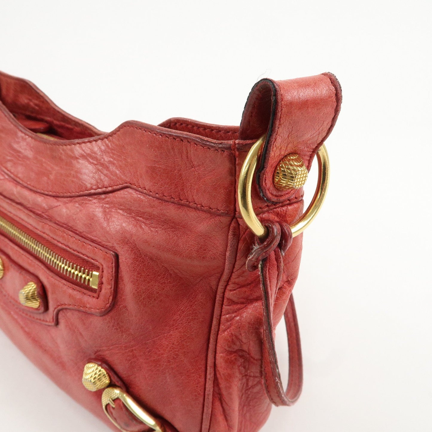 BALENCIAGA The Giant Hip Leather Shoulder Bag Red 237203