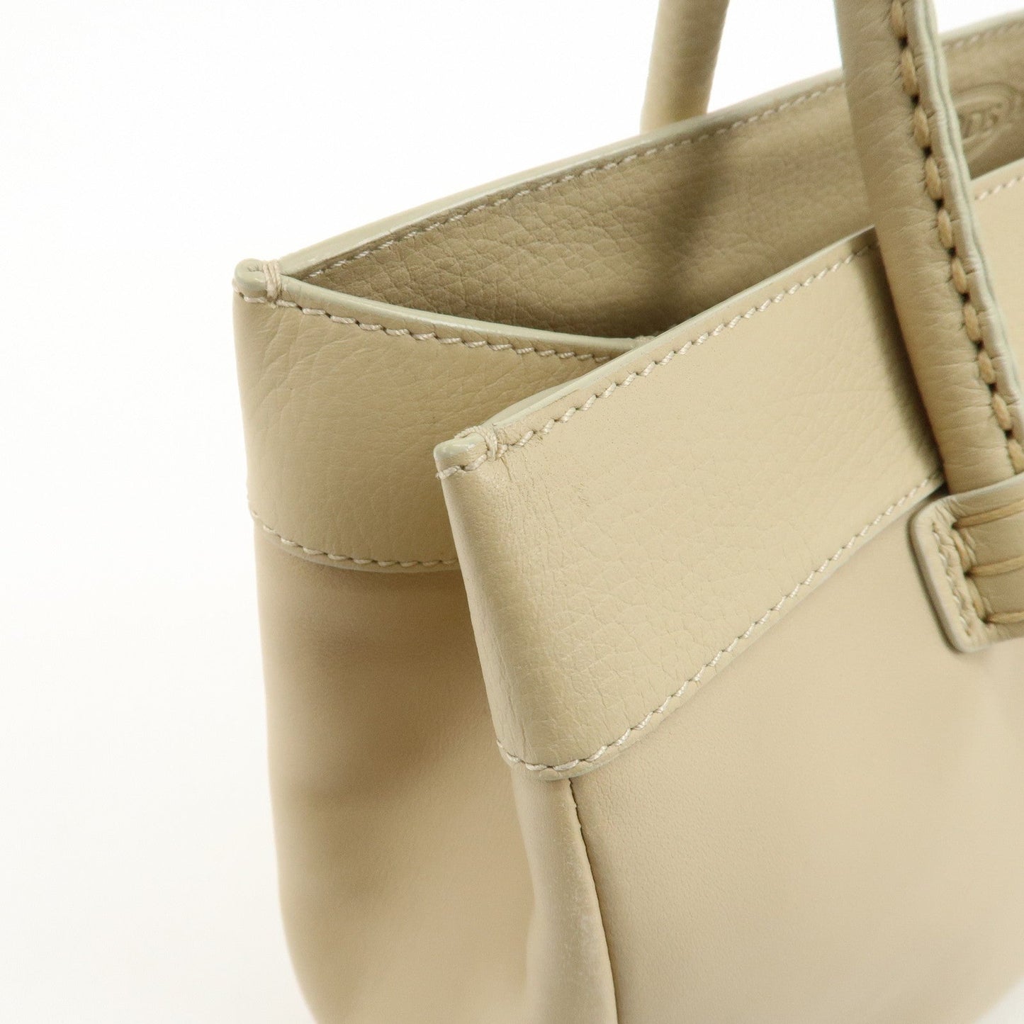 TOD'S Logo Leather Tote Bag Hand Bag Beige Cream