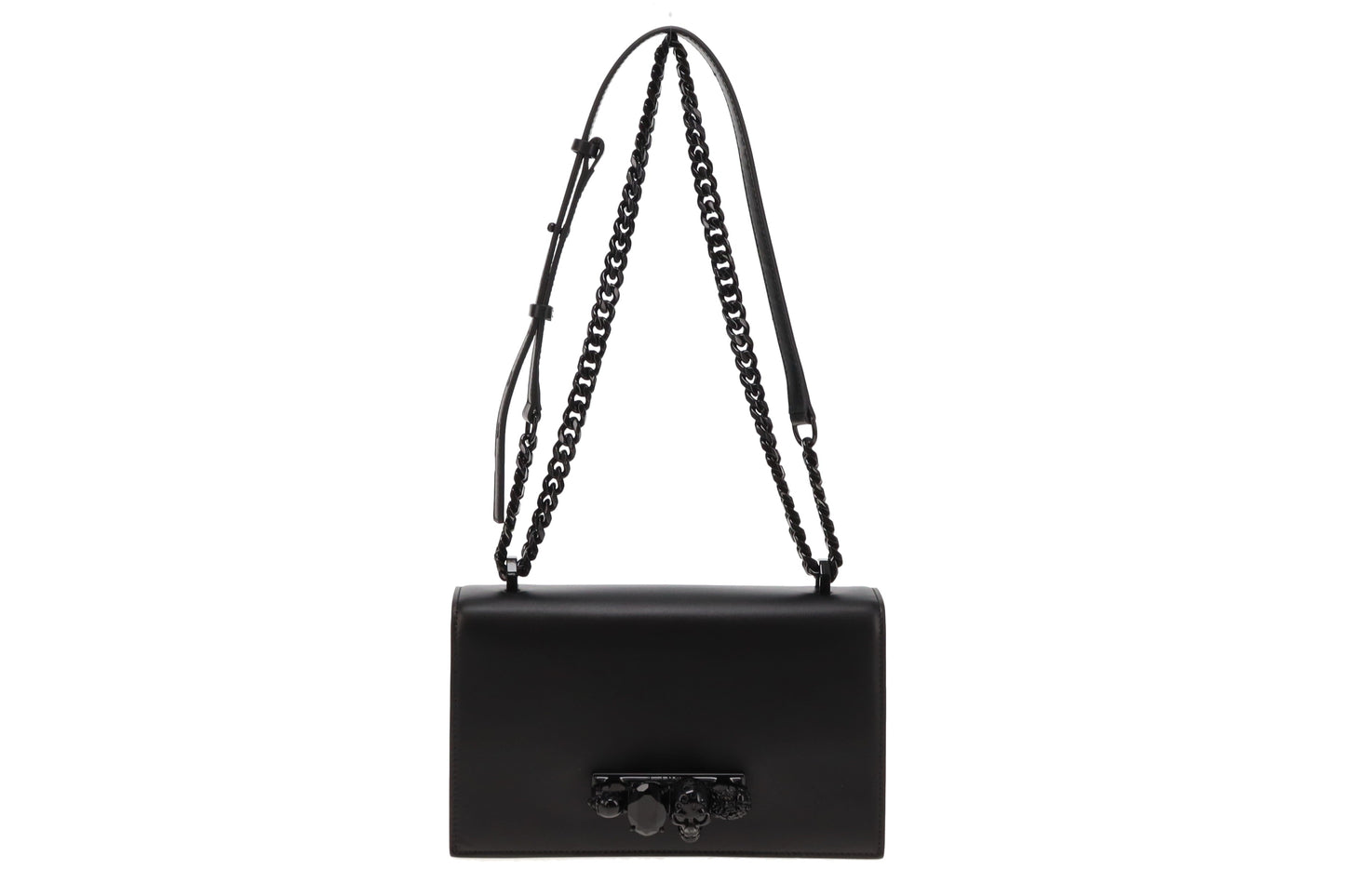 Alexander McQueen All Black Crystal Ring Chain Bag