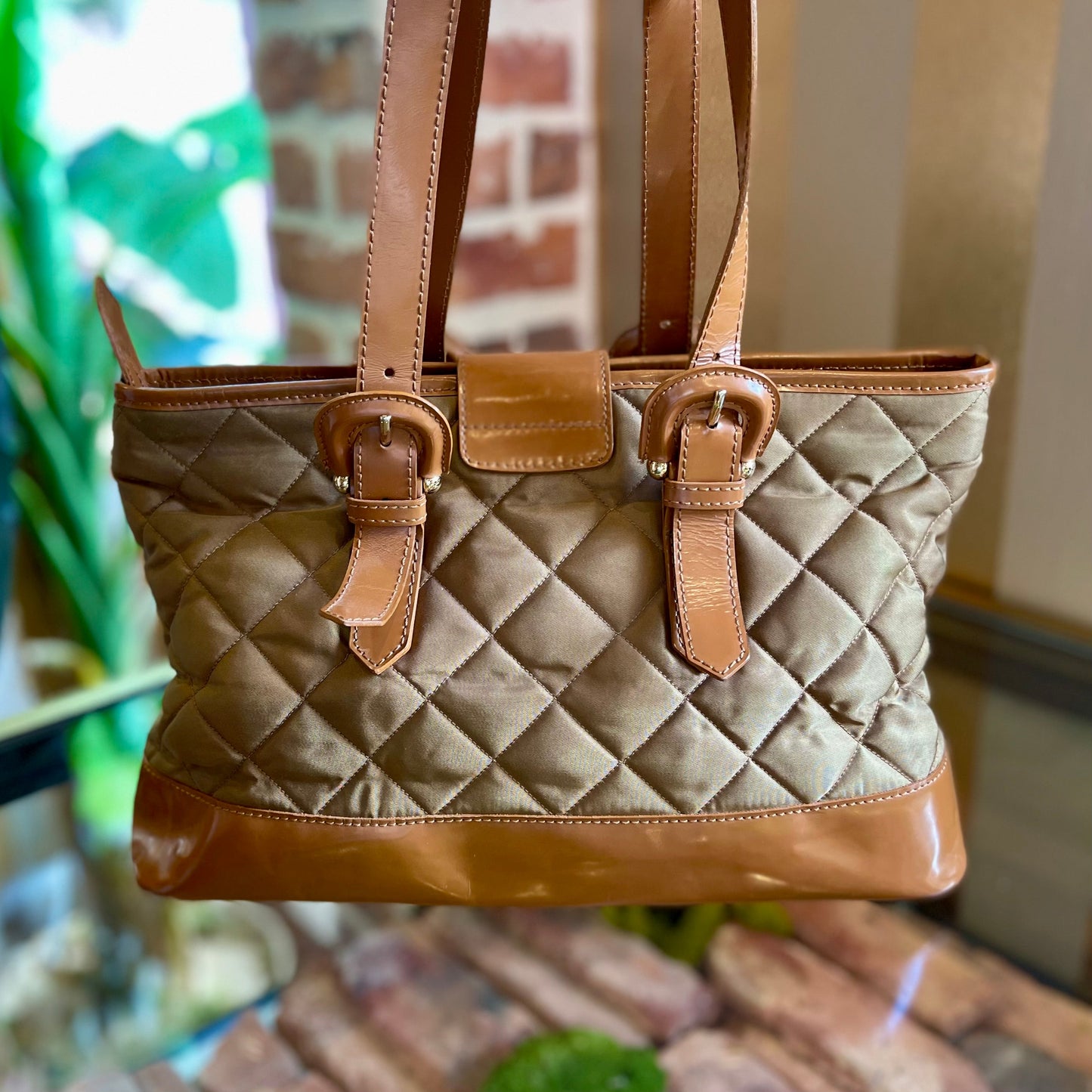 BURBERRY Brown Nylon Quilted Buckle Tote