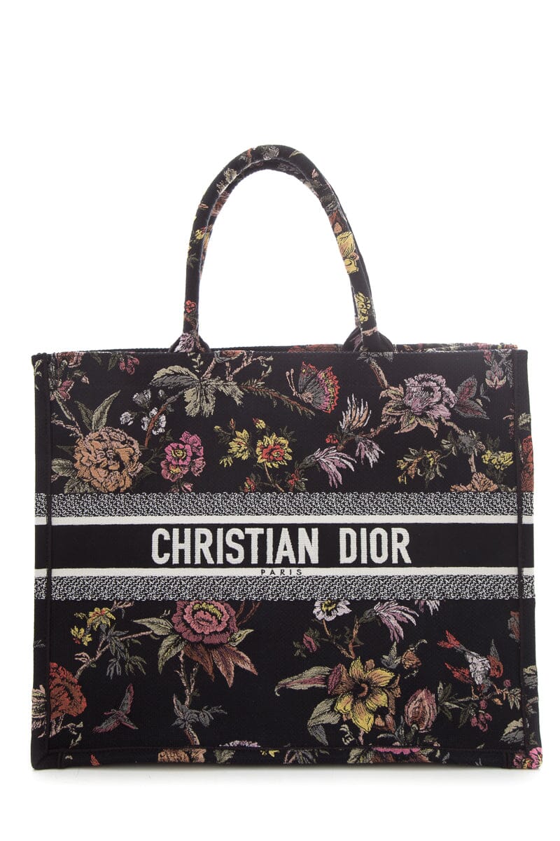 Dior Black Floral Embroidered Book Tote Handbag