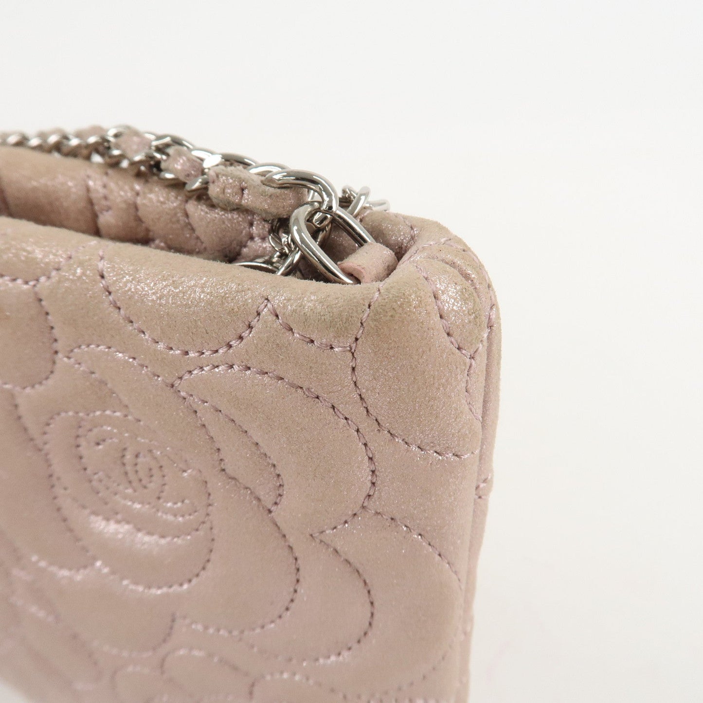 CHANEL Camelia Shiny Lambskin Chain Shoulder Bag Pink