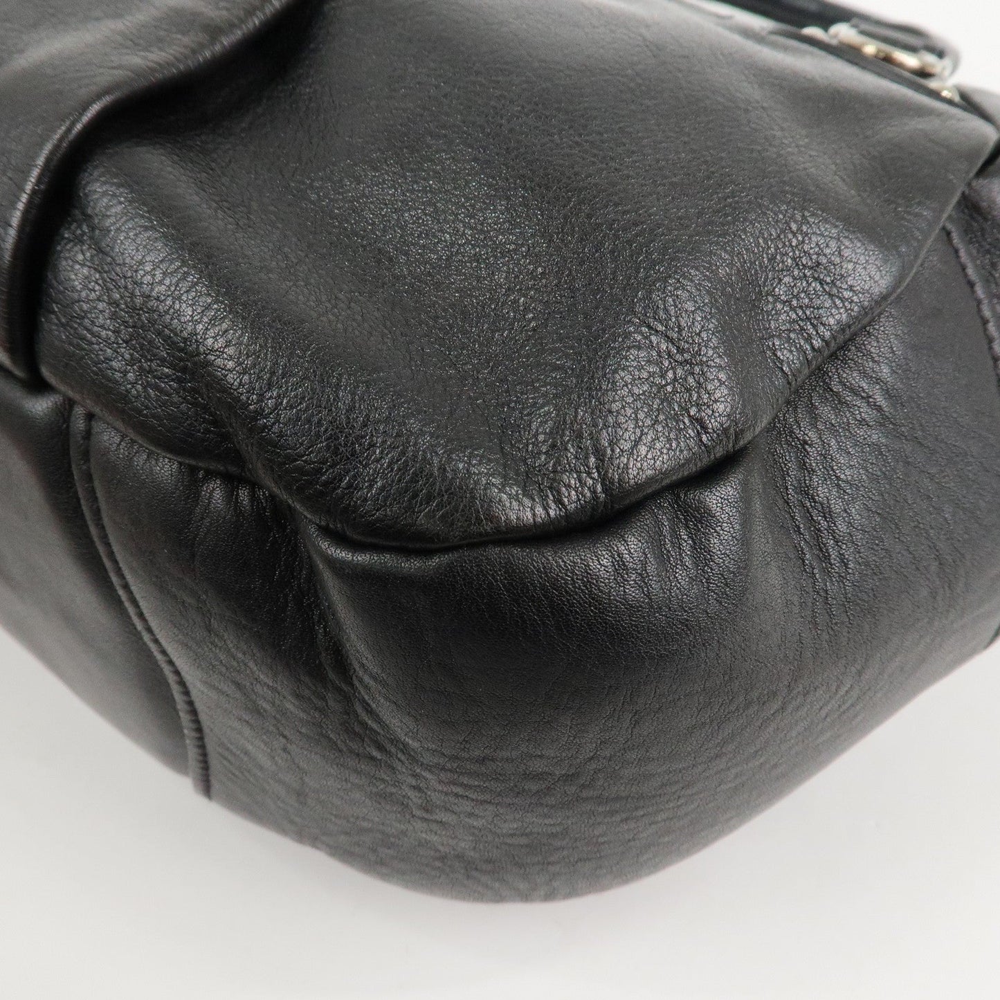 PRADA Leather 2Way Bag Handbag Shoulder Black Silver HDW