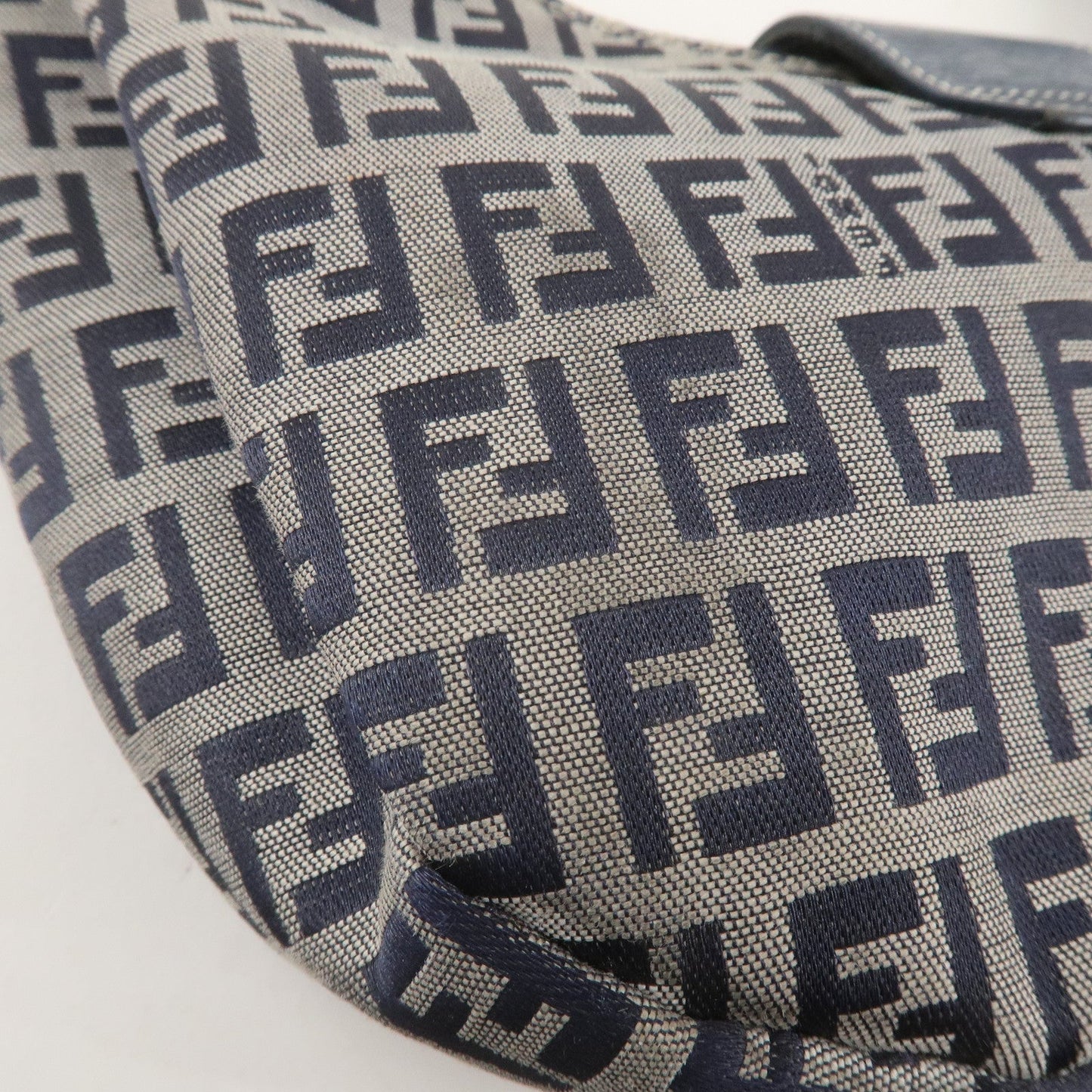 FENDI Zucchino Canvas Leather Shoulder Bag Navy Grey