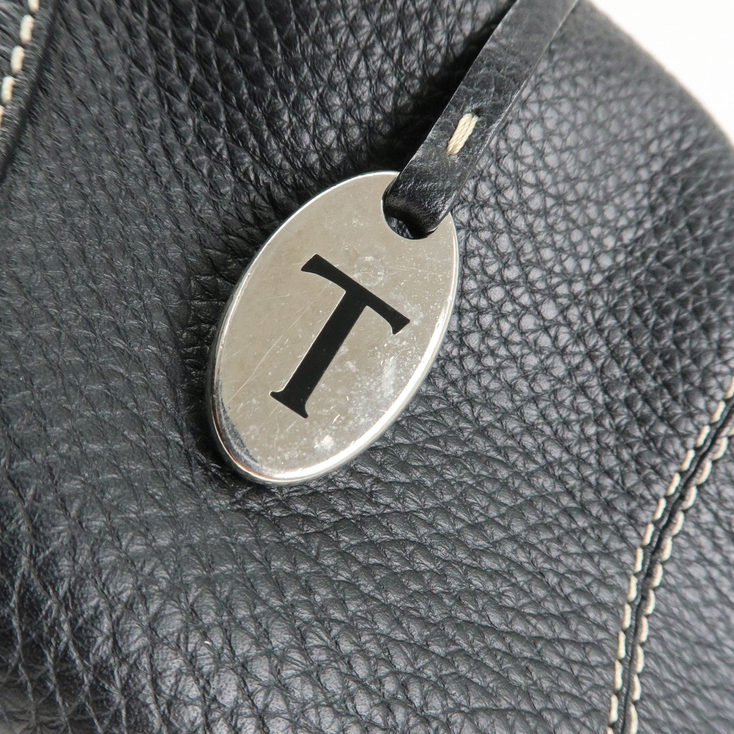 TOD'S Leather Shoulder Bag Hand Bag Black Silver Hardware