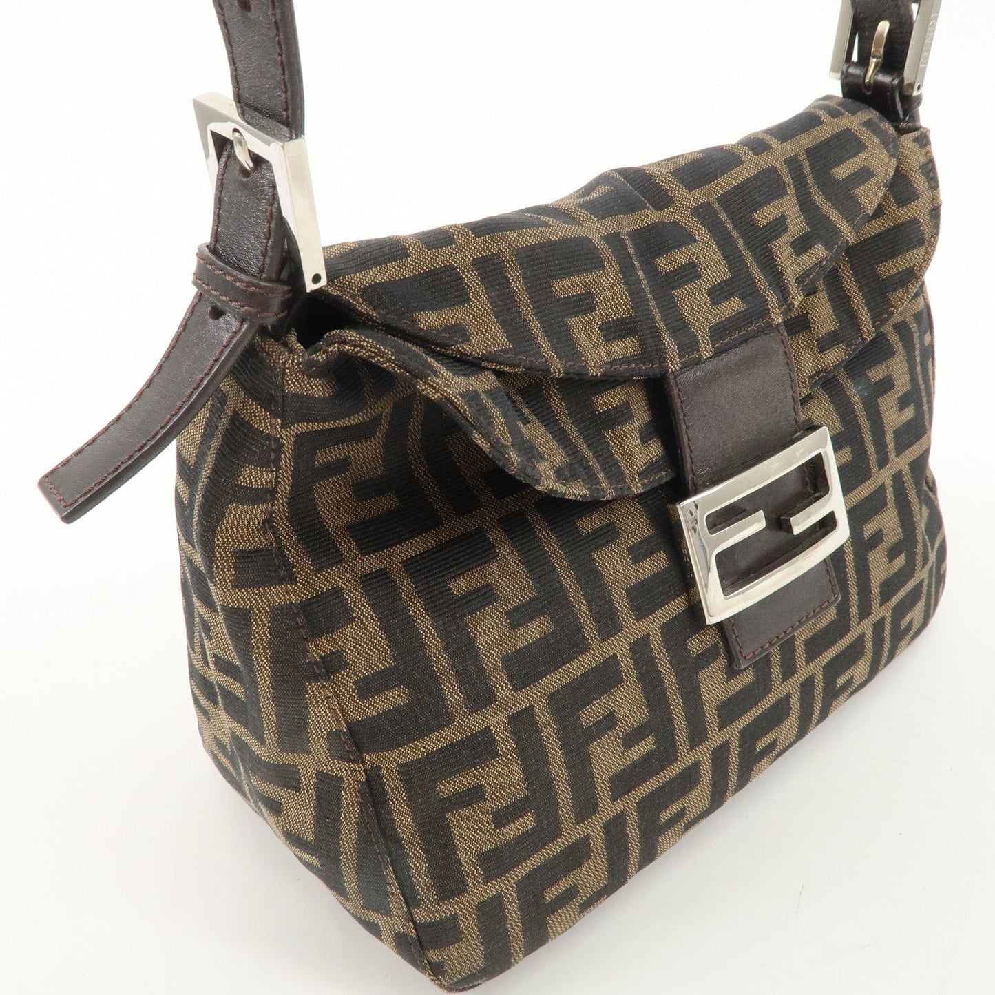 FENDI Zucca Canvas Leather Shoulder Bag Hand Bag 26423Used F/S