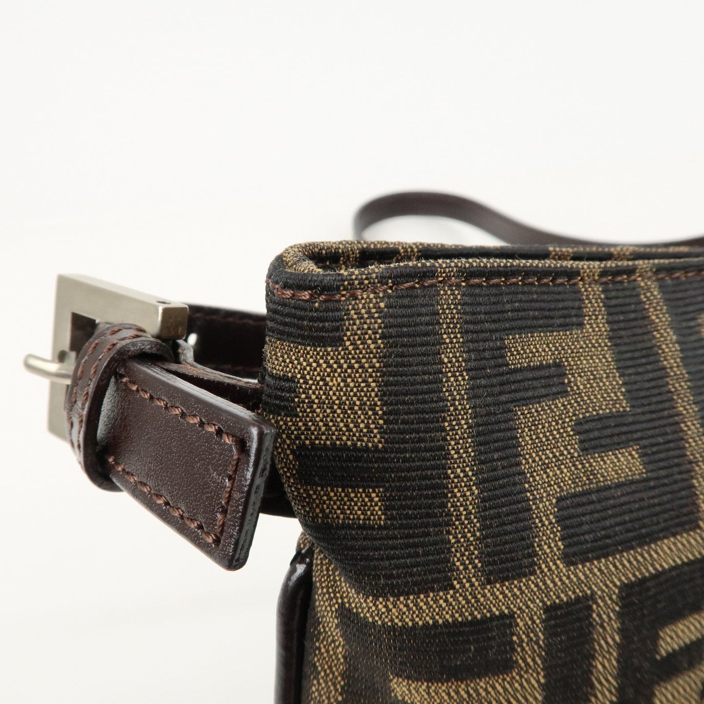 FENDI Zucca Canvas Leather Shoulder Bag Brown Black 26685