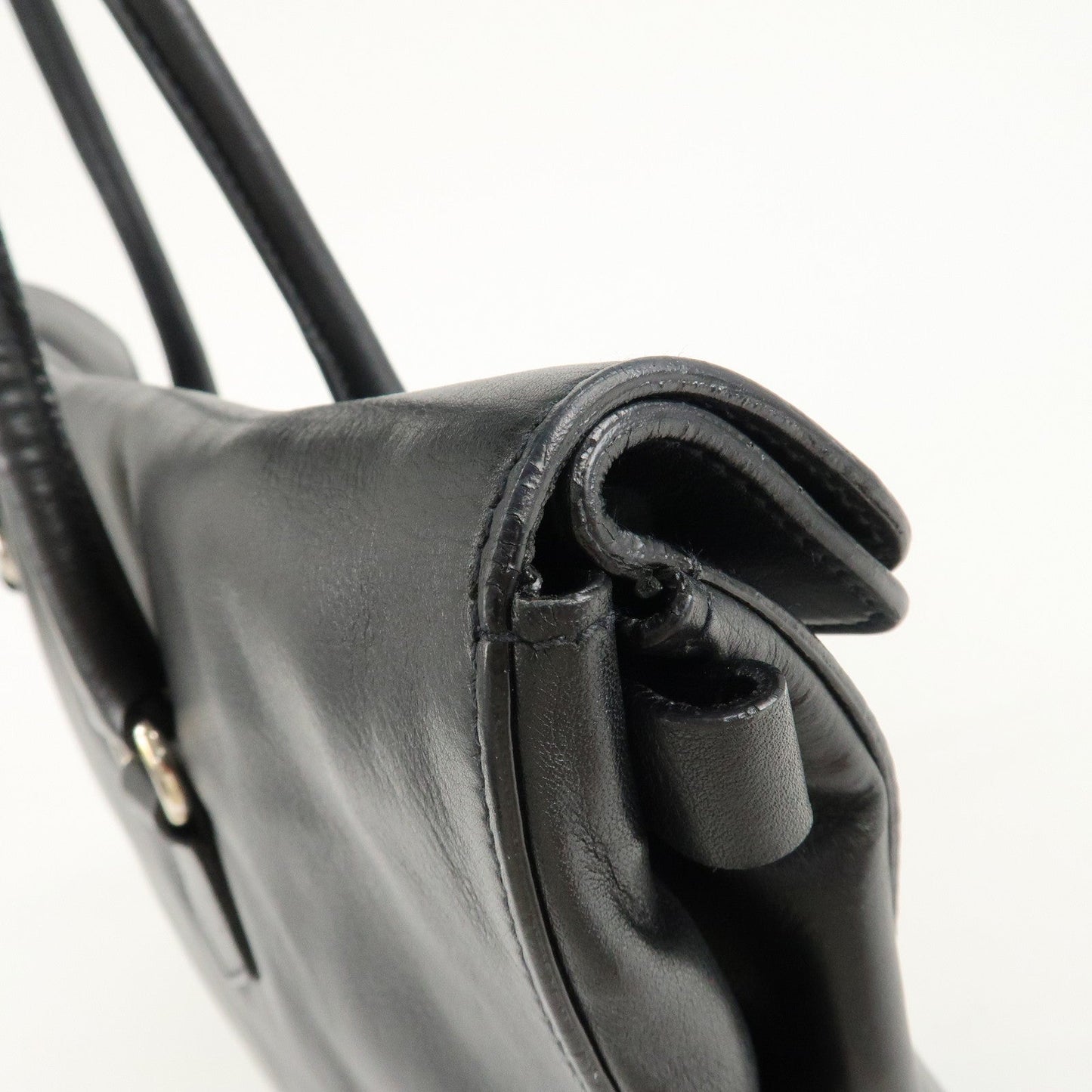 PRADA Leather Tote Bag Shoulder Bag Black Silver Hardware