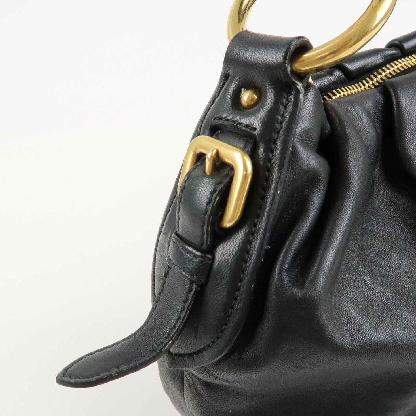 PRADA Leather Chain One-Shoulder Bag Black Gold Hardware