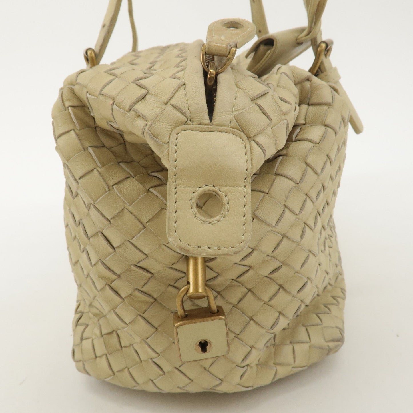 BOTTEGA VENETA Intrecciato Leather Boston Bag Beige 173398