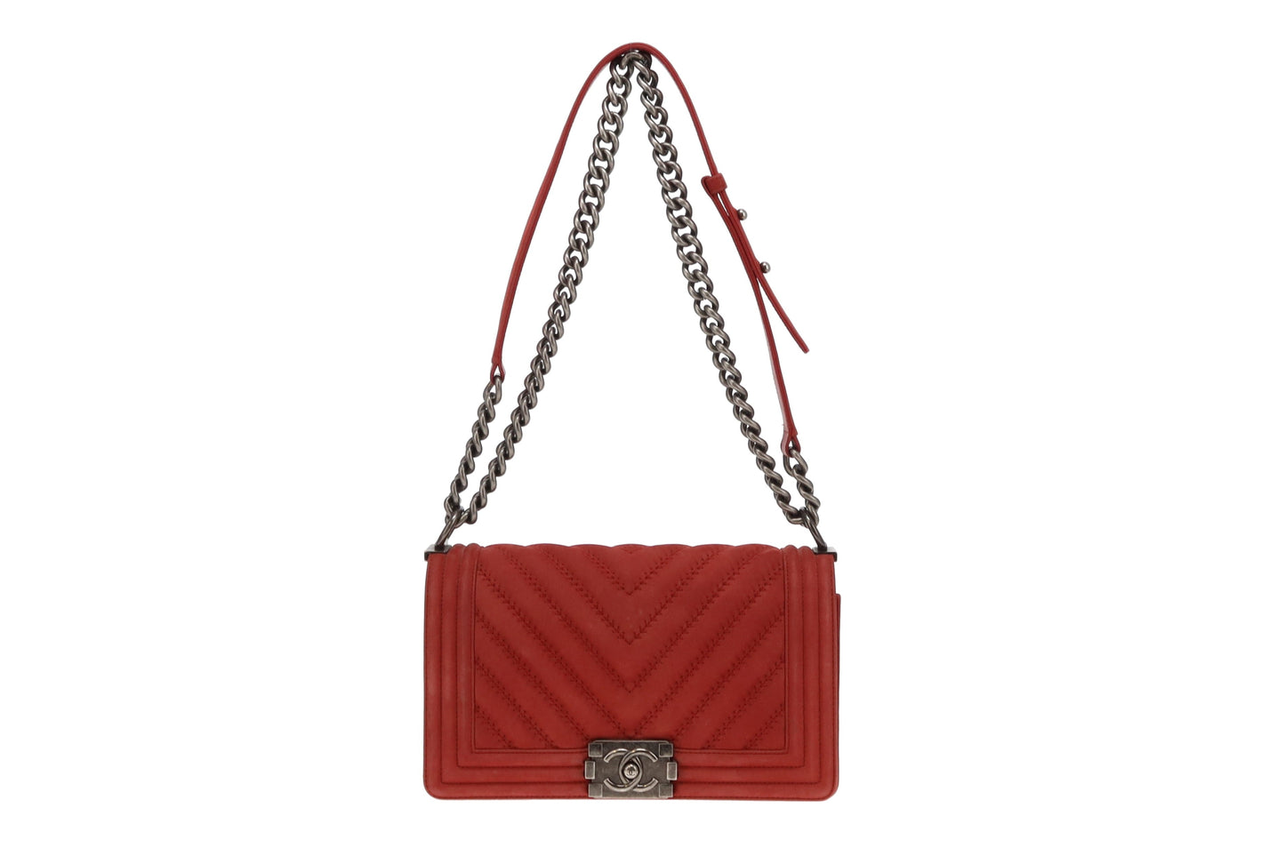 Chanel Red Chevron Nubuck Medium Boy Bag 2017