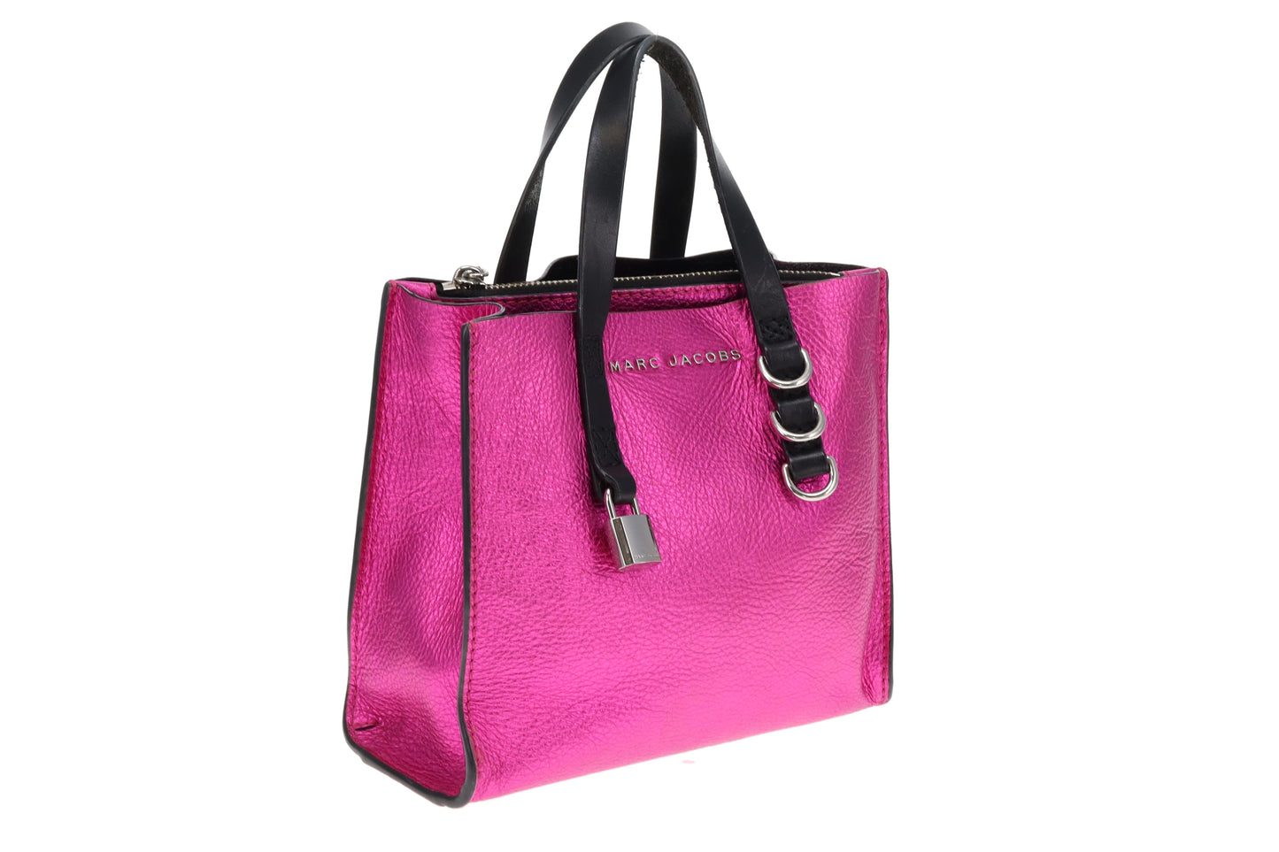 Marc Jacobs Metallic Pink and Black Crinkled Leather The Mini Grind Tote