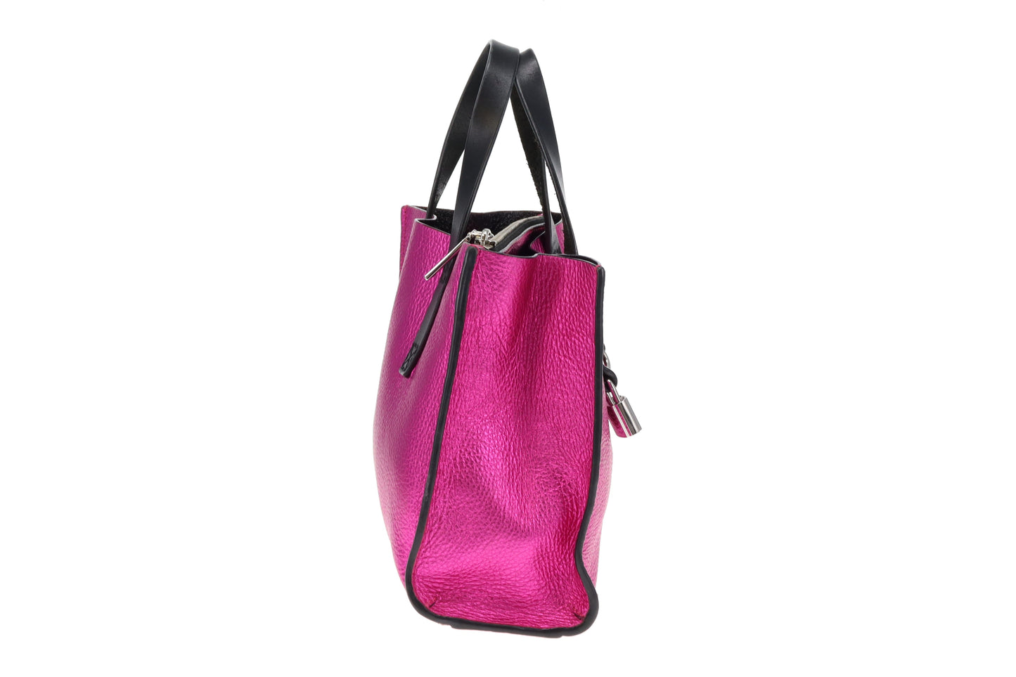 Marc Jacobs Metallic Pink and Black Crinkled Leather The Mini Grind Tote