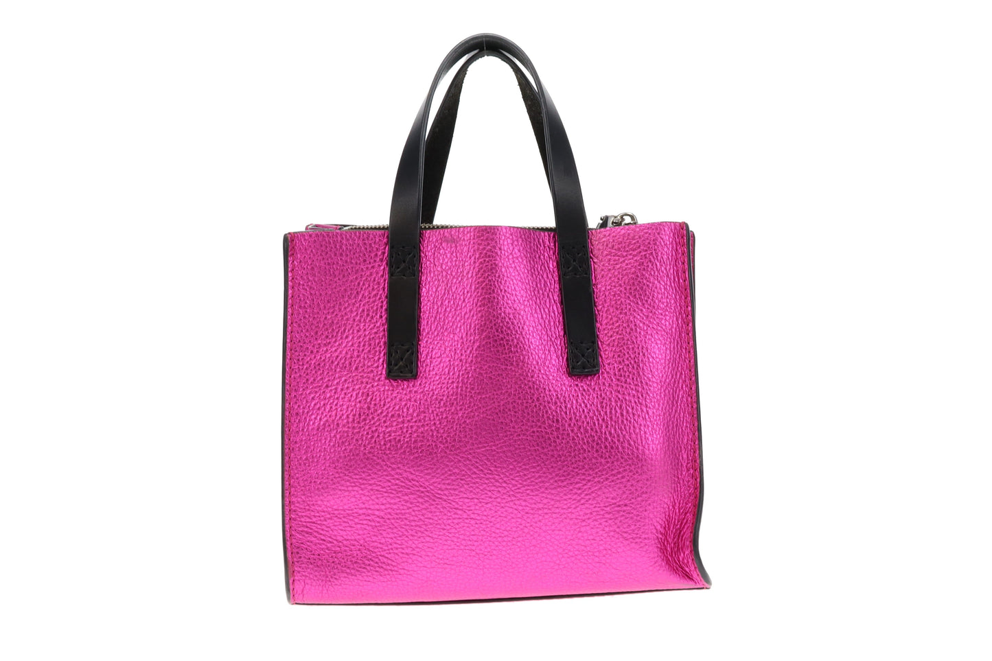 Marc Jacobs Metallic Pink and Black Crinkled Leather The Mini Grind Tote