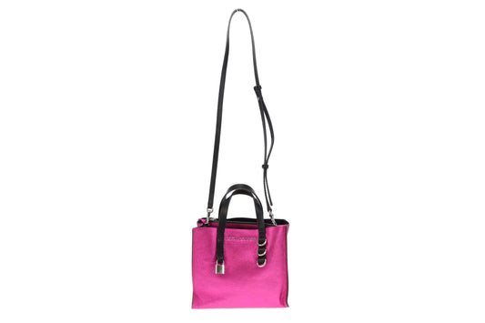 Marc Jacobs Metallic Pink and Black Crinkled Leather The Mini Grind Tote