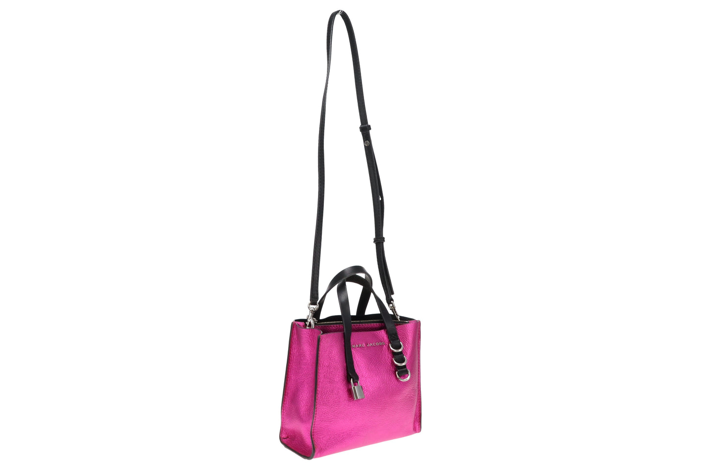 Marc Jacobs Metallic Pink and Black Crinkled Leather The Mini Grind Tote