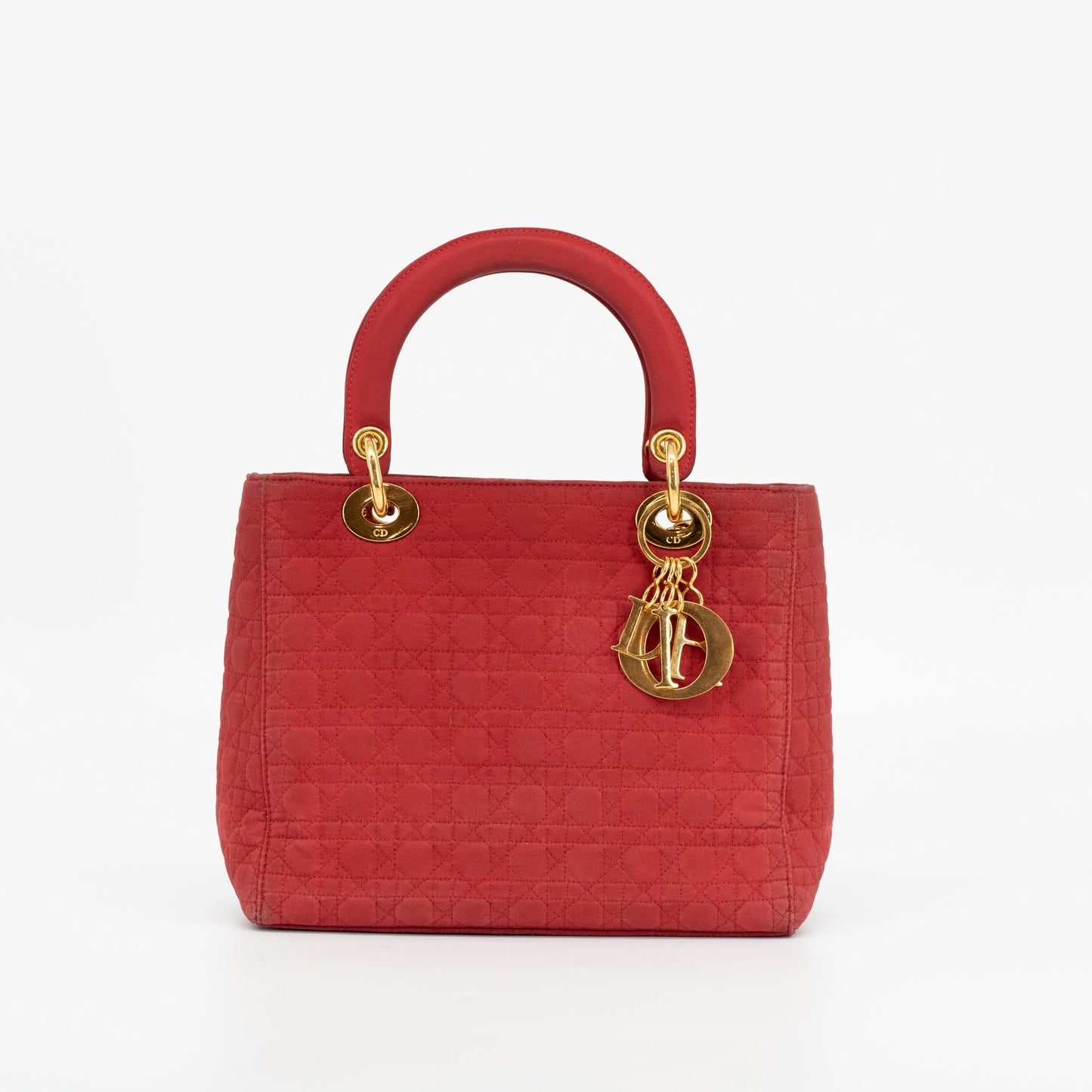 Christian Dior Red Cotton Lady Dior Handbag