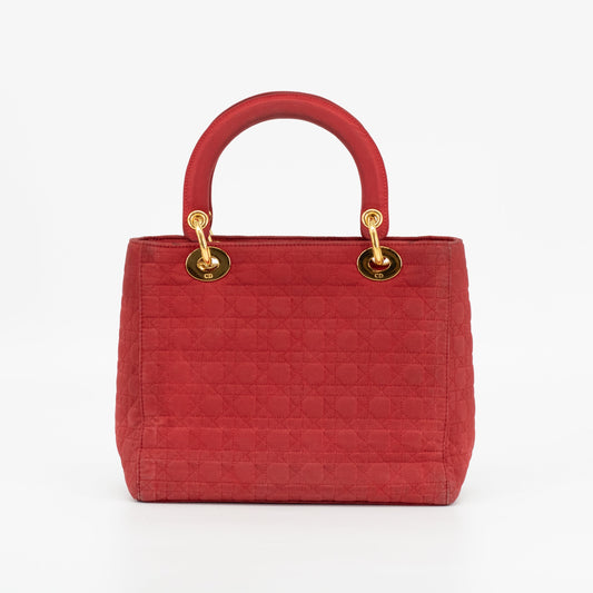 Christian Dior Red Cotton Lady Dior Handbag