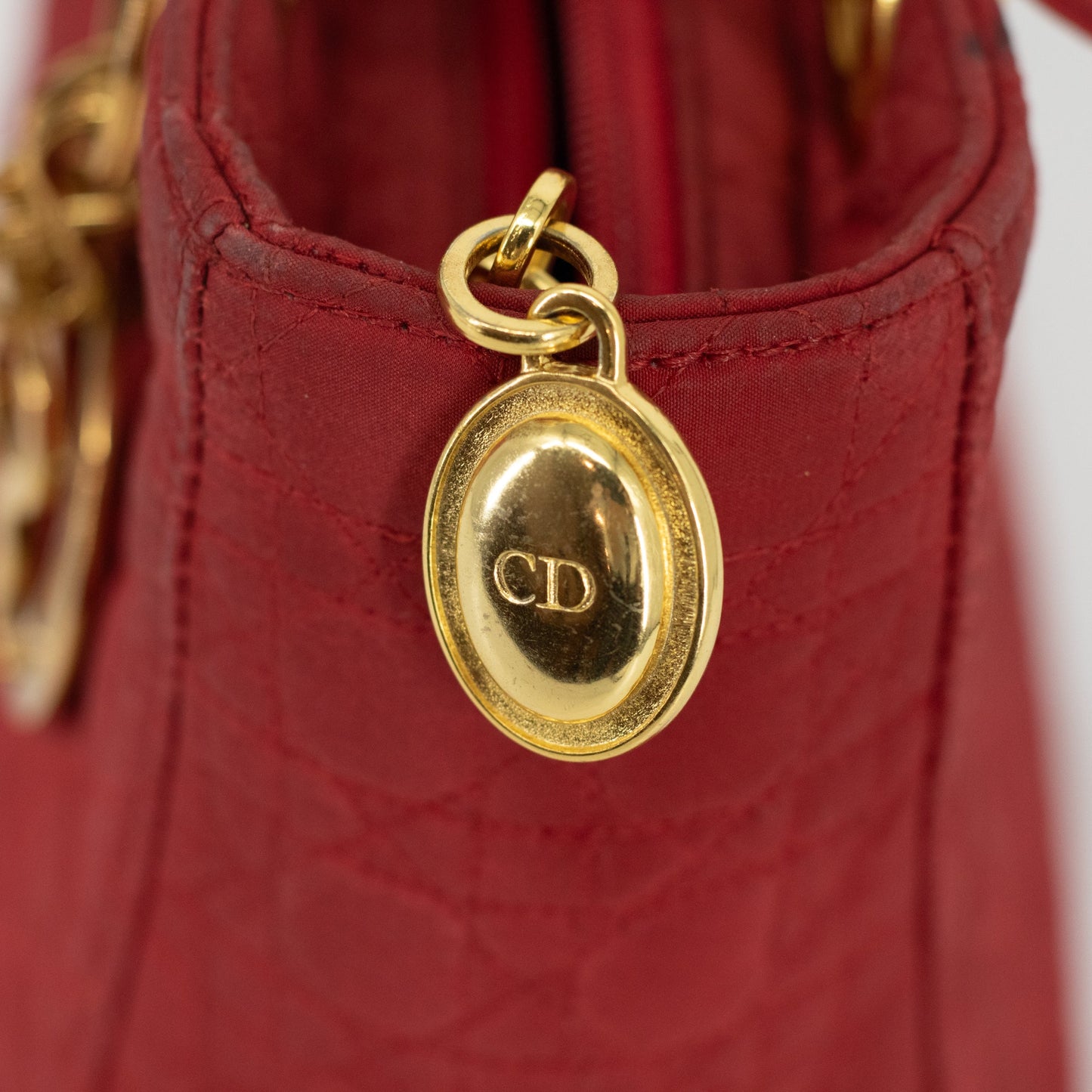 Christian Dior Red Cotton Lady Dior Handbag