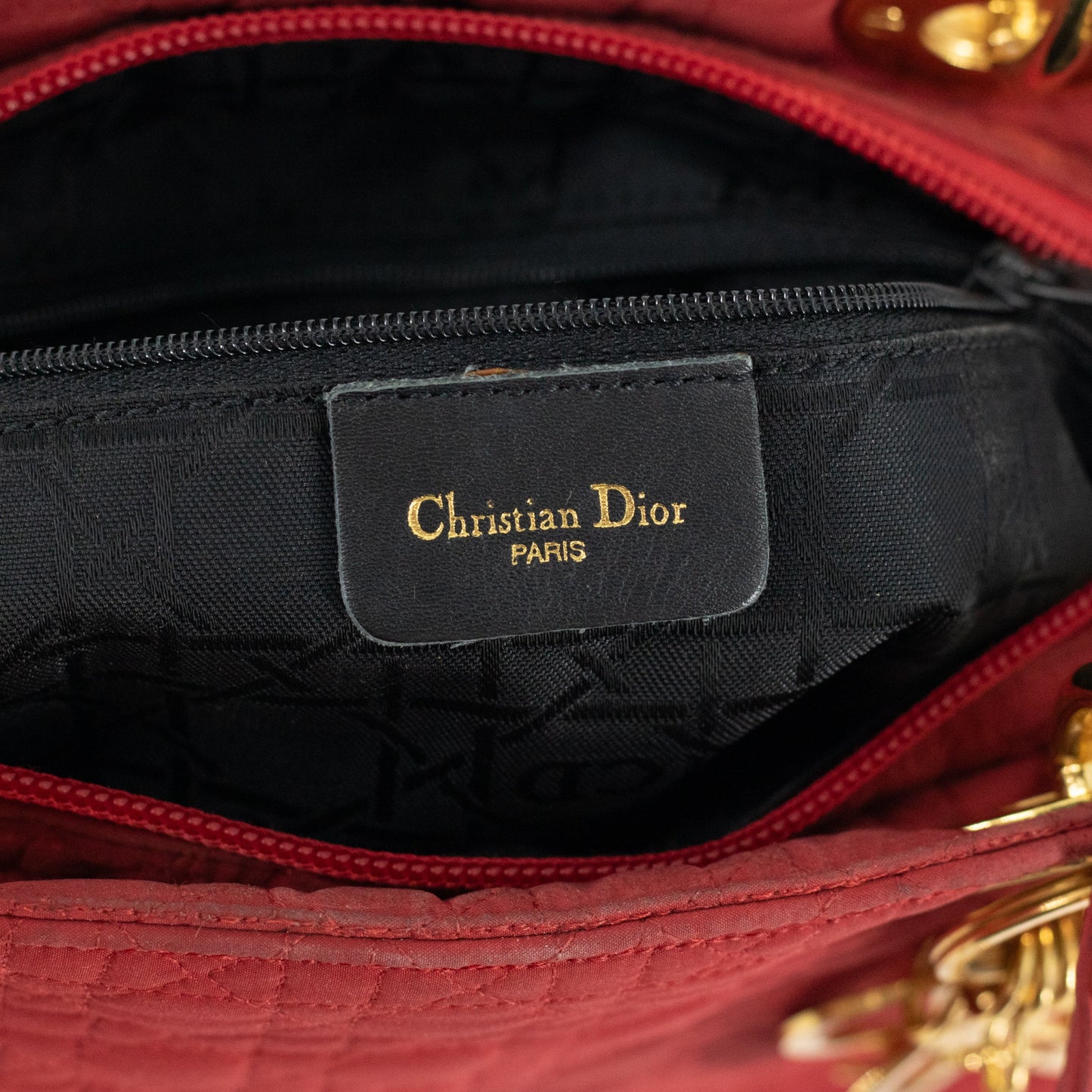 Christian Dior Red Cotton Lady Dior Handbag