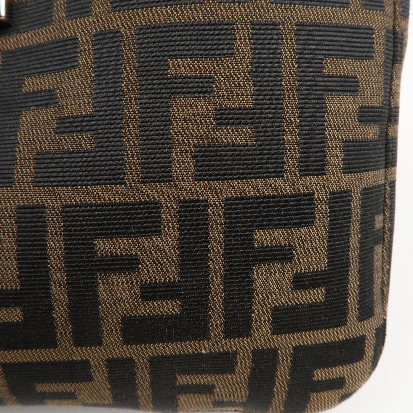 FENDI Zucca Canvas Leather Shoulder Bag Brown Black 26569