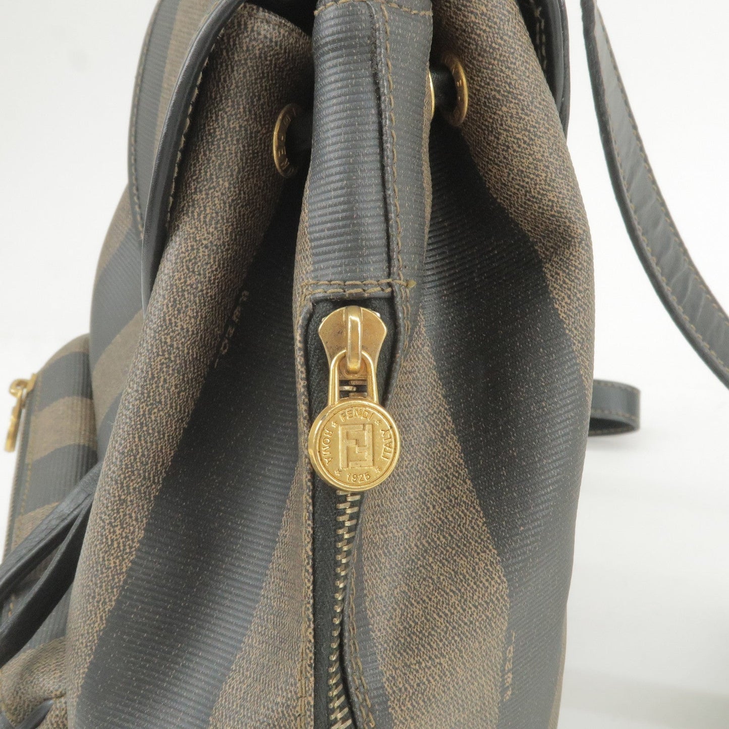 FENDI Pequin PVC Leather Back Pack Bag Khaki Black 259292