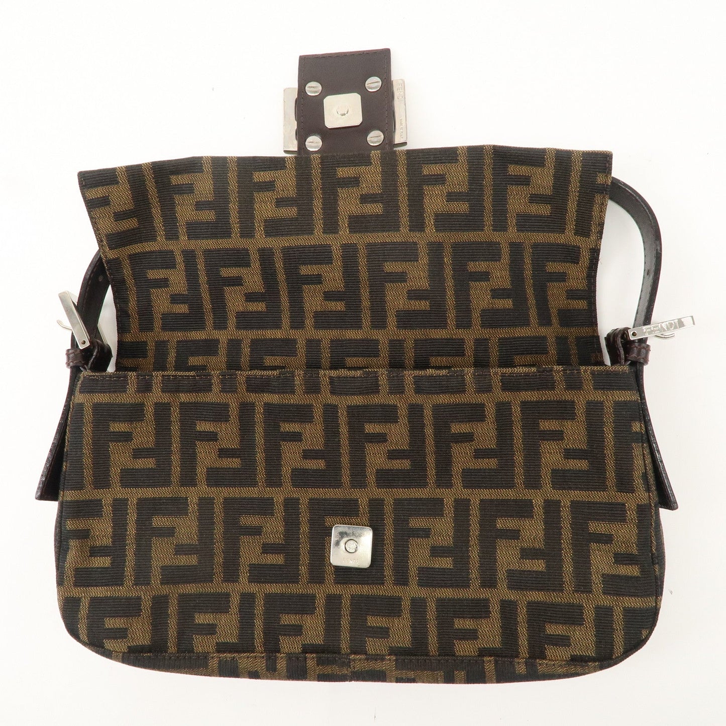 FENDI Mamma Baguette Canvas Leather Shoulder Bag Brown Black 26424