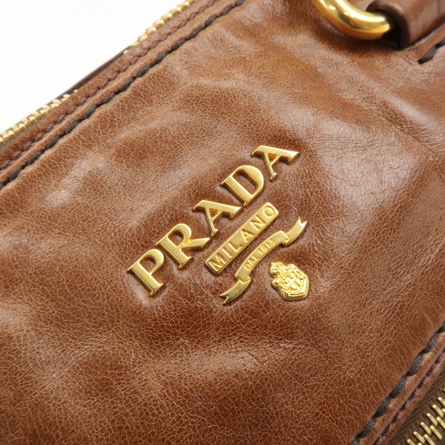 PRADA Logo Leather 2way Hand Bag Shoulder Bag Brown BL0727