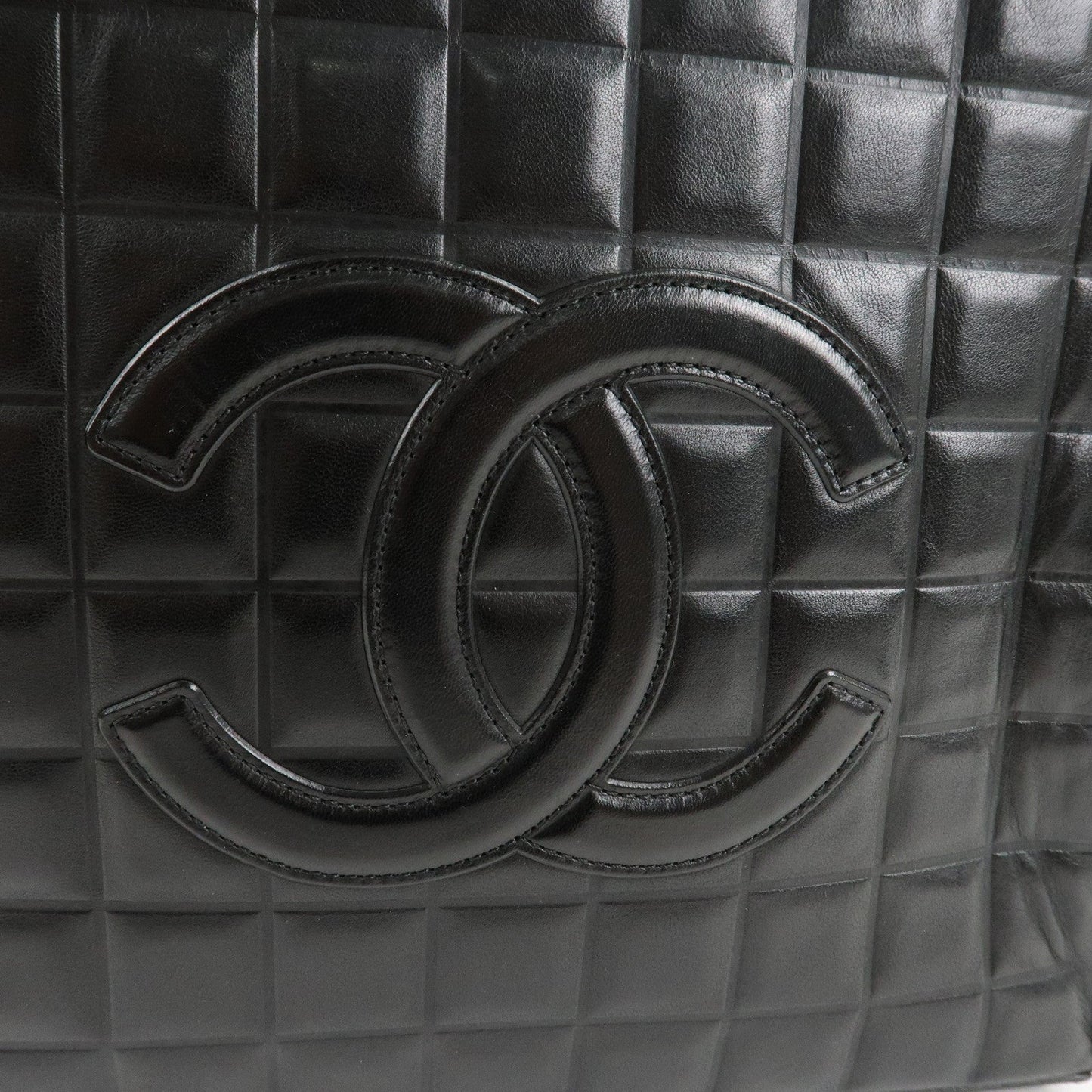 CHANEL Chocolate Bar Lamb Skin COCO Mark Tote Bag Hand Bag A17809