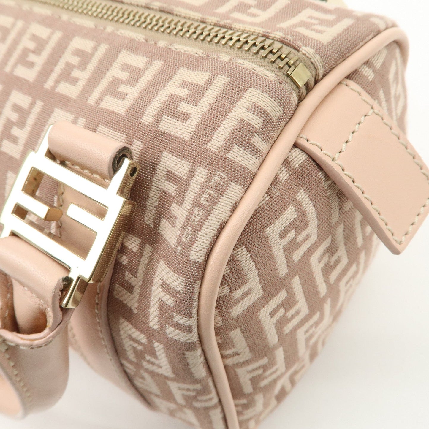 FENDI Zucchino Canvas Leather Mini Boston Bag Pink 8BL071