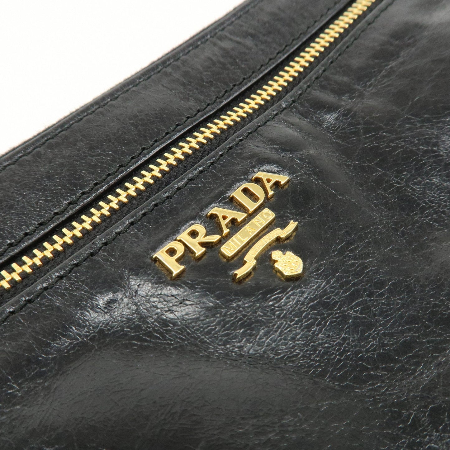 PRADA Leather Shoulder Bag Hand Bag Shoulder Bag  Black