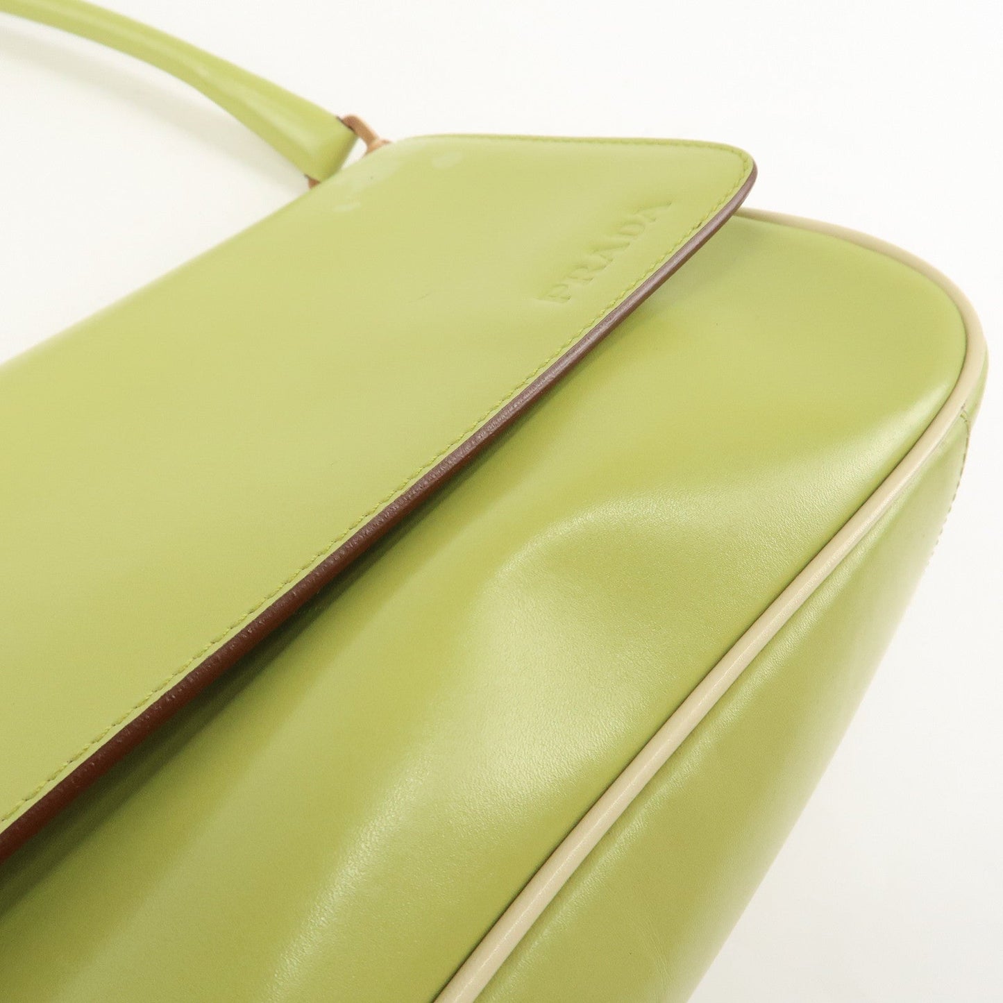 PRADA Leather Shoulder Bag Hand Bag Light Green B10689