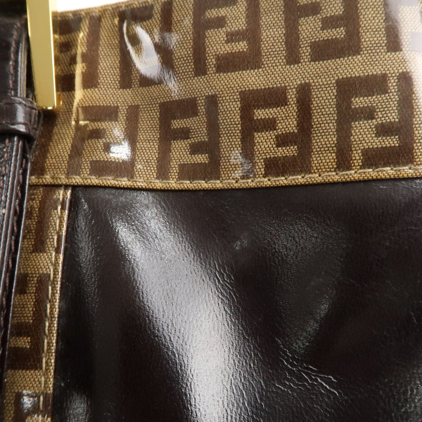 FENDI Zucchino Vinyl Leather Tote Hand Bag Beige Brown 26800