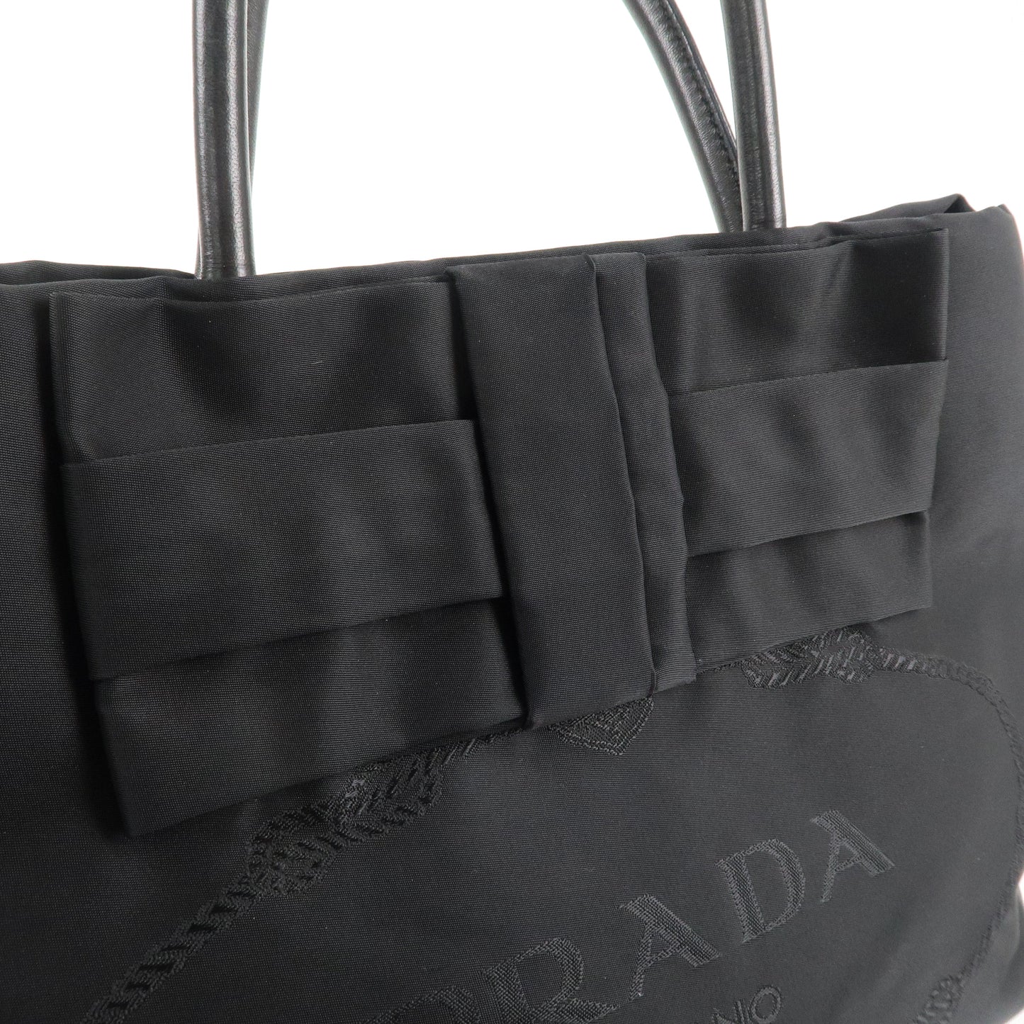 PRADA Nylon Leather Ribbon Logo 2Way Bag Hand Bag Black 1BG068