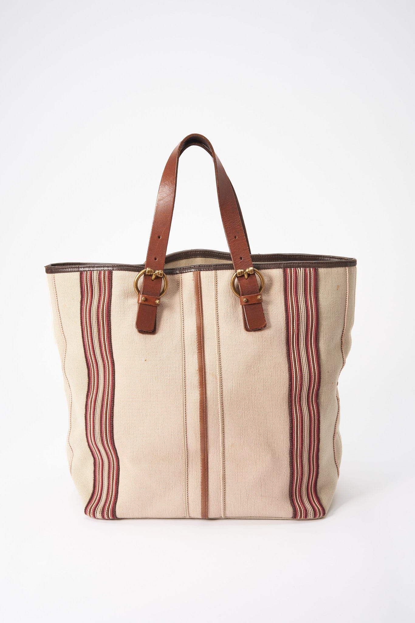 Bottega Veneta Striped Canvas and Leather Tote