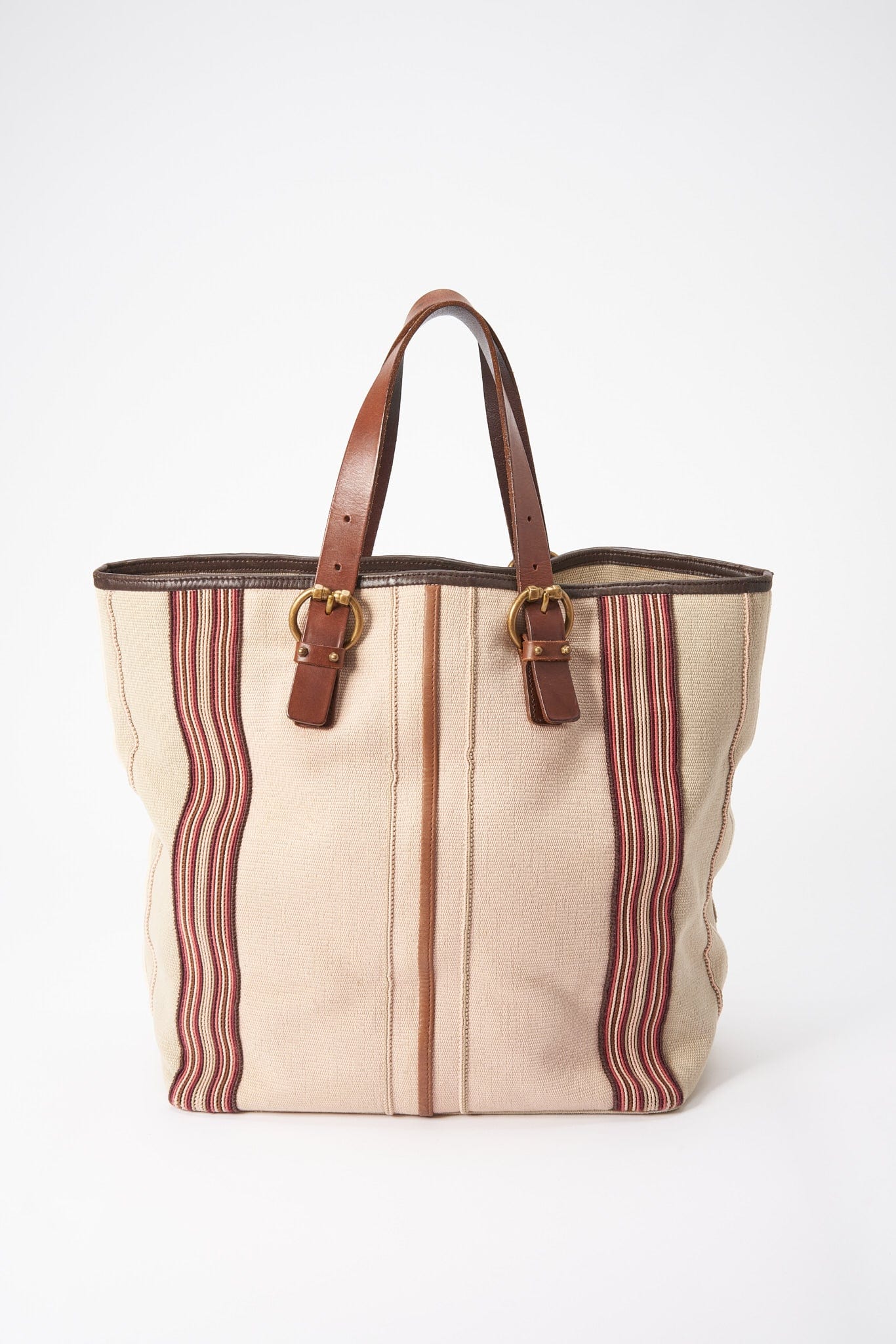 Bottega Veneta Striped Canvas and Leather Tote