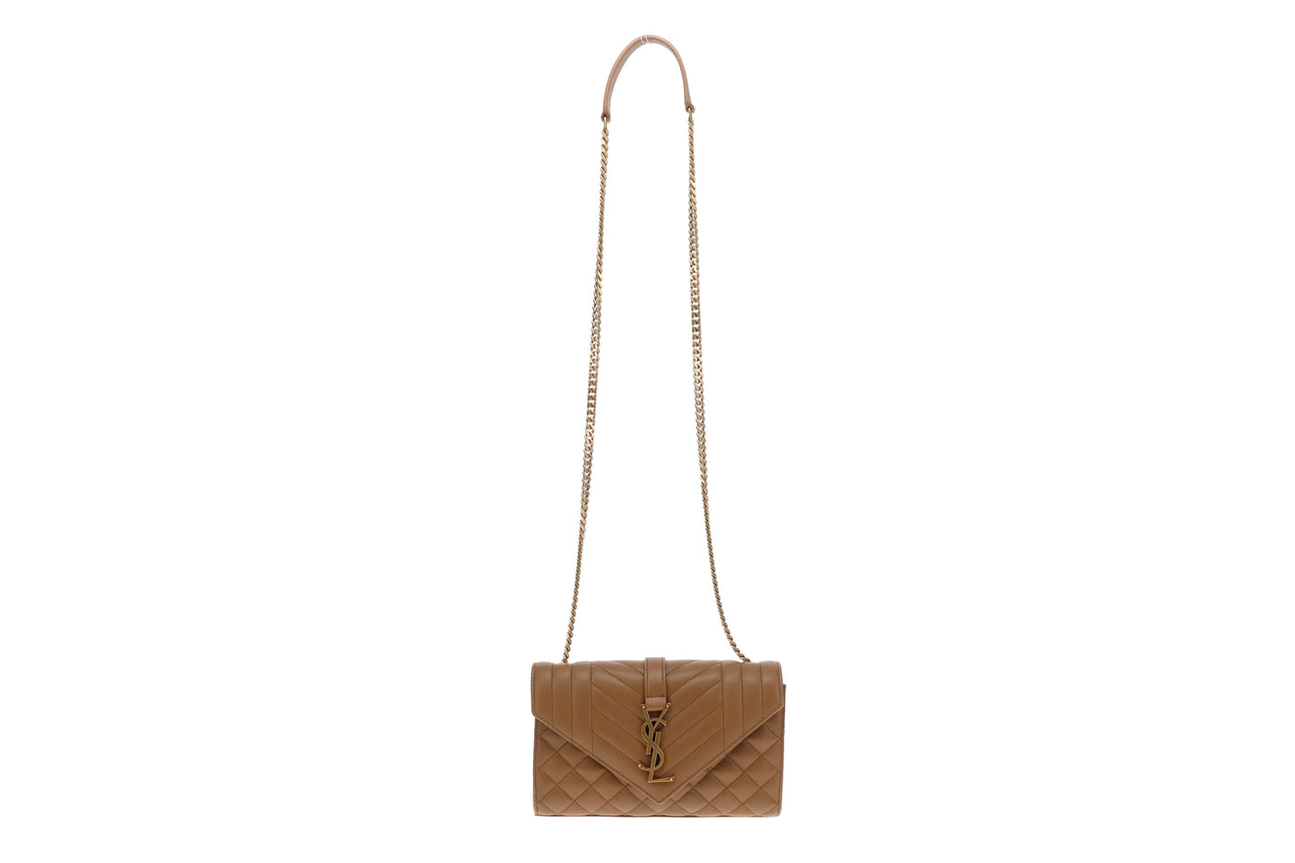 Saint Laurent Sand Lambskin Mixed Matelasse Small Envelope Chain Bag