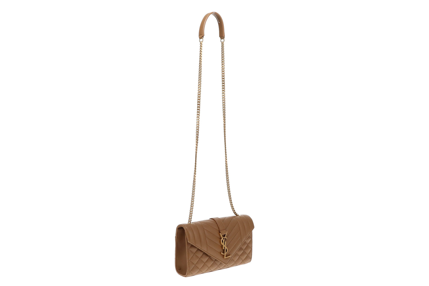 Saint Laurent Sand Lambskin Mixed Matelasse Small Envelope Chain Bag