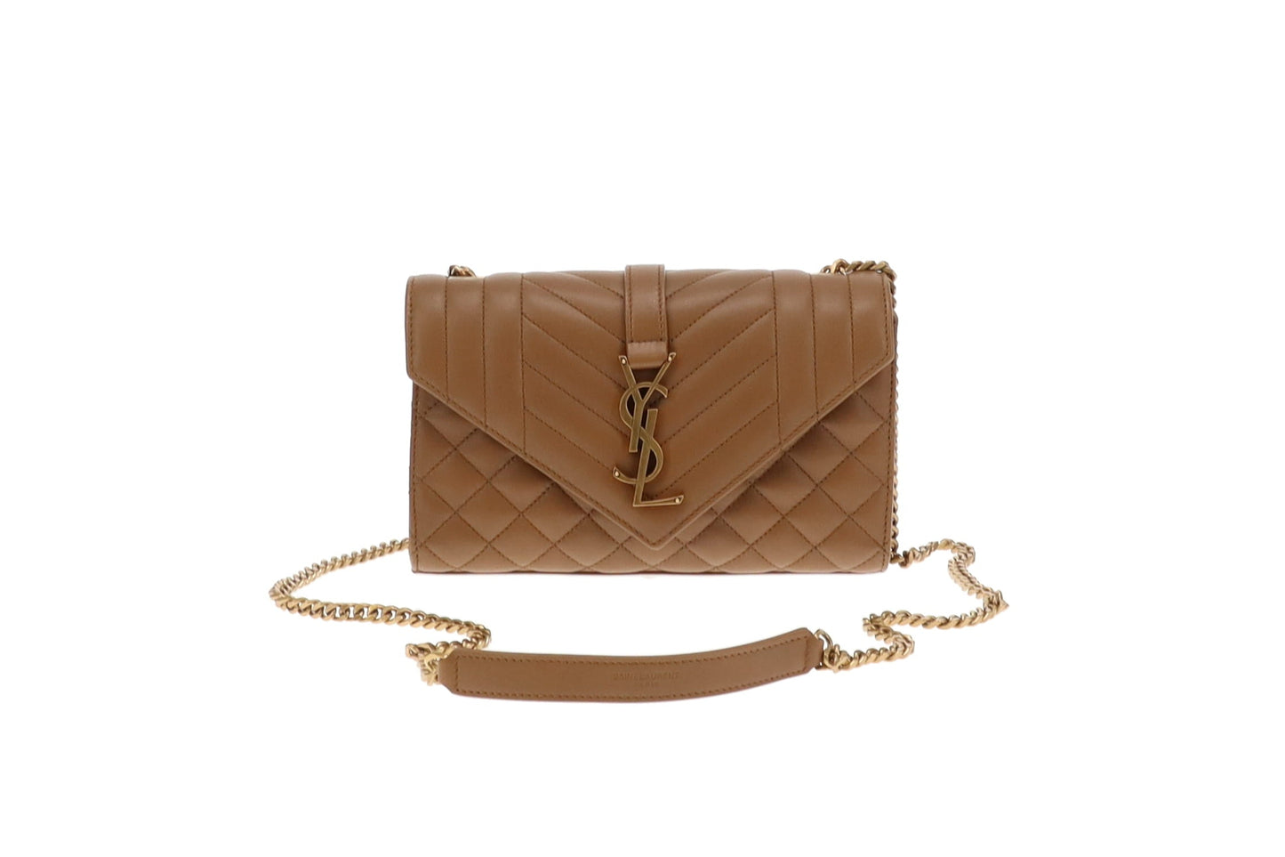 Saint Laurent Sand Lambskin Mixed Matelasse Small Envelope Chain Bag