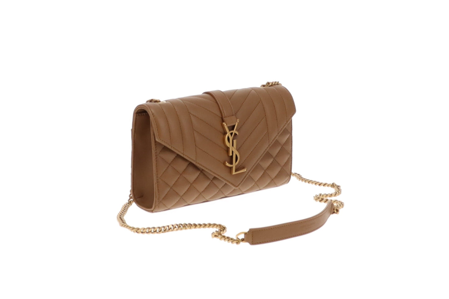 Saint Laurent Sand Lambskin Mixed Matelasse Small Envelope Chain Bag