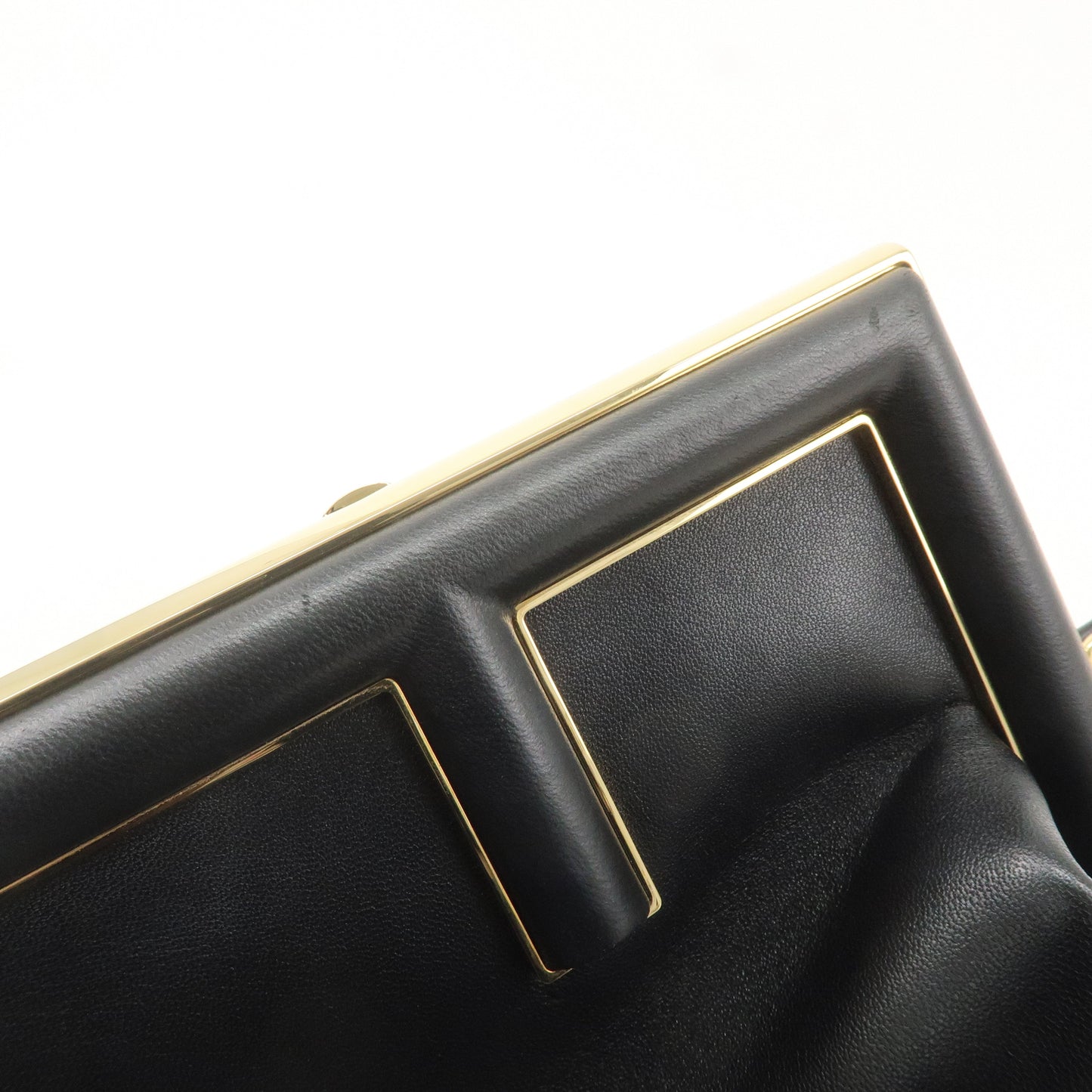 FENDI Leather First Medium 2Way Clutch Shoulder Bag Black 8BL127