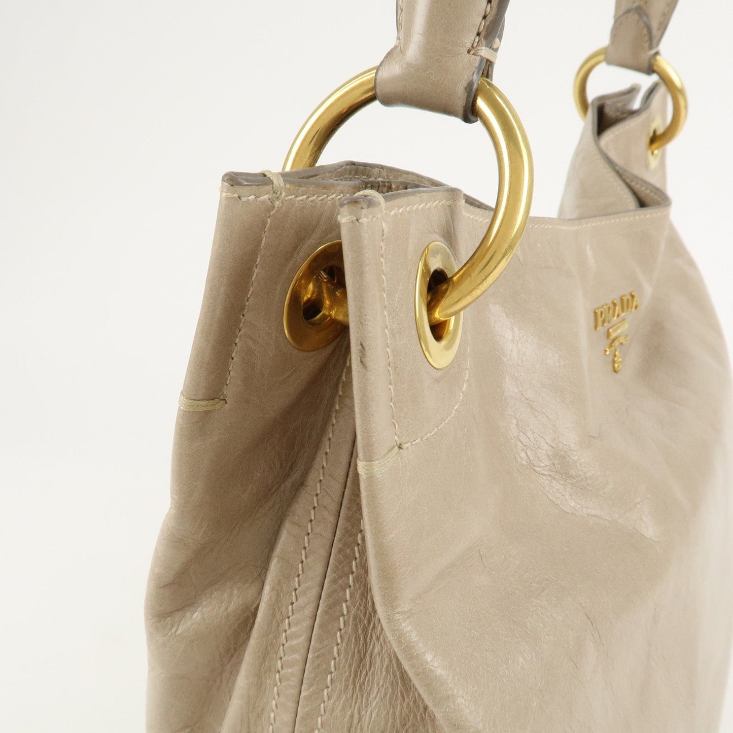 PRADA Leatehr Shoulder Bag Hand Bag Beige