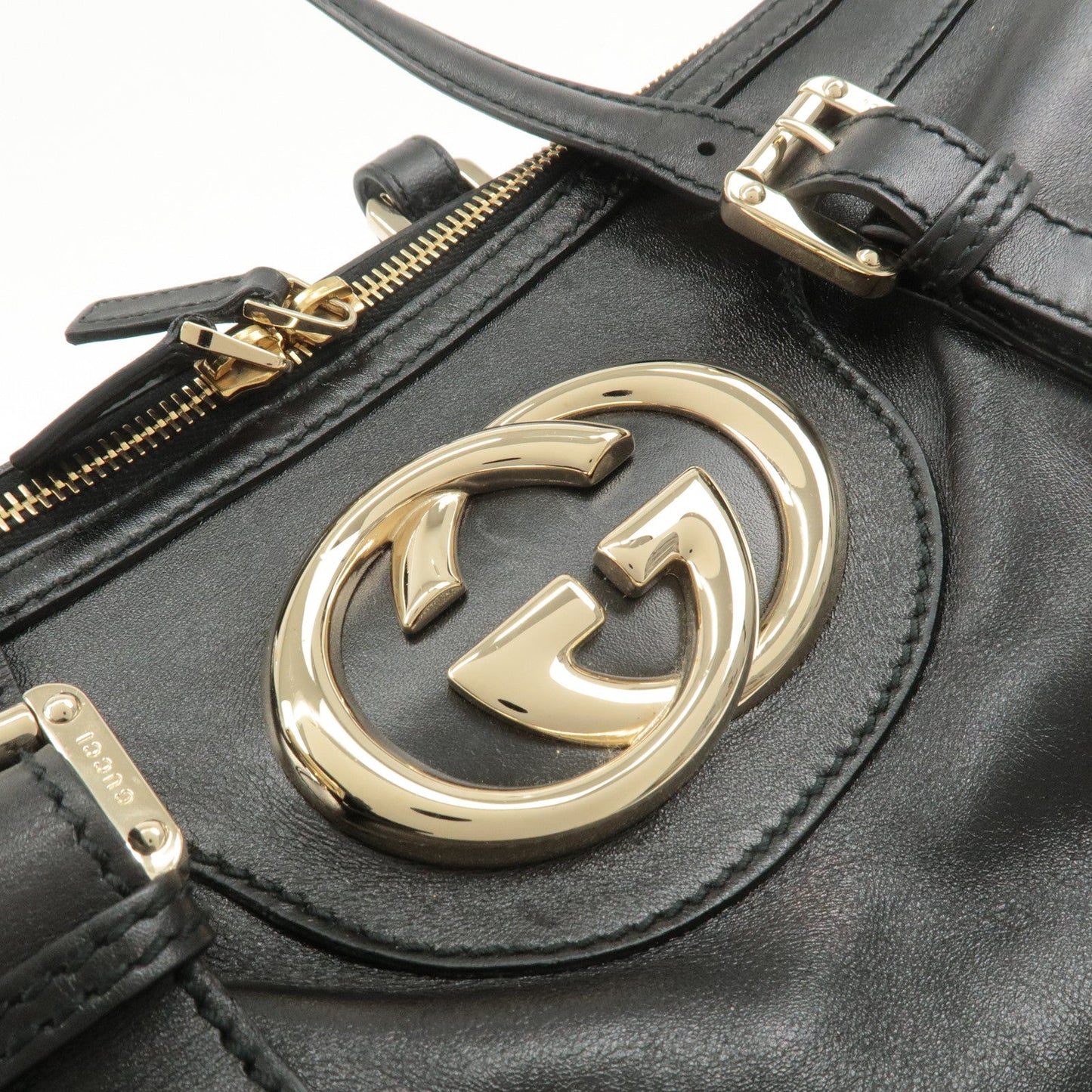 GUCCI Interlocking G Leather Boston Bag Hand Bag Black 170010